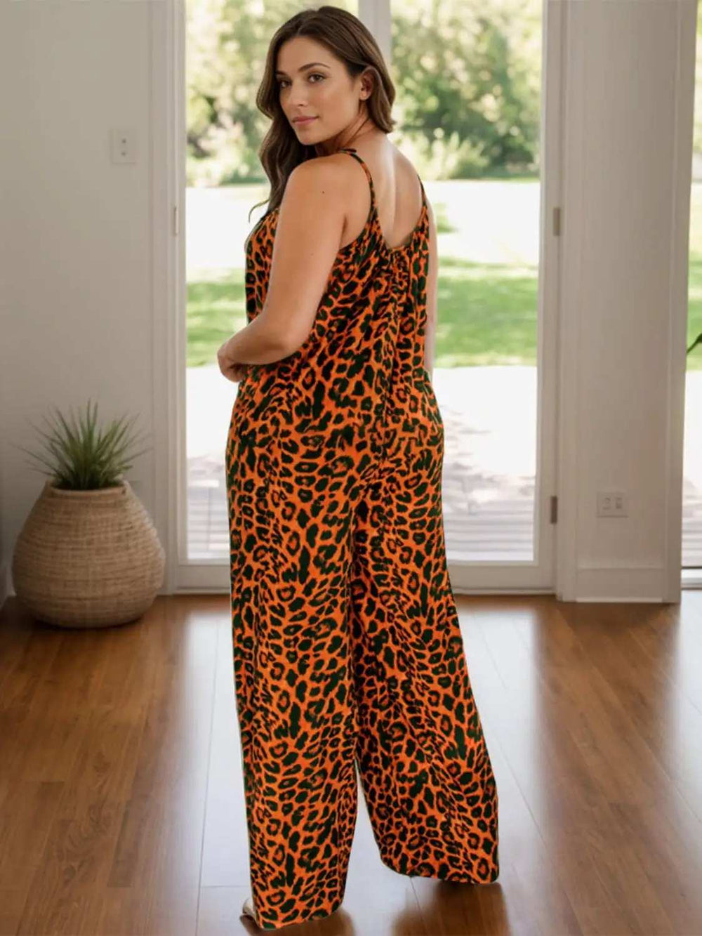 Full Size Leopard Scoop Neck Wide Leg Jumpsuit - Trendsi - Flyclothing LLC