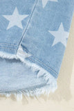 Raw Hem Star Collared Neck Denim Top - Trendsi - Flyclothing LLC
