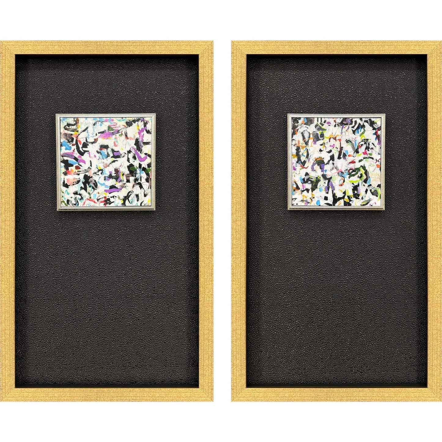 Set Of Two Multi Color Modern Abstract Gold Framed Wall Art - Homeroots - Flyclothing LLC