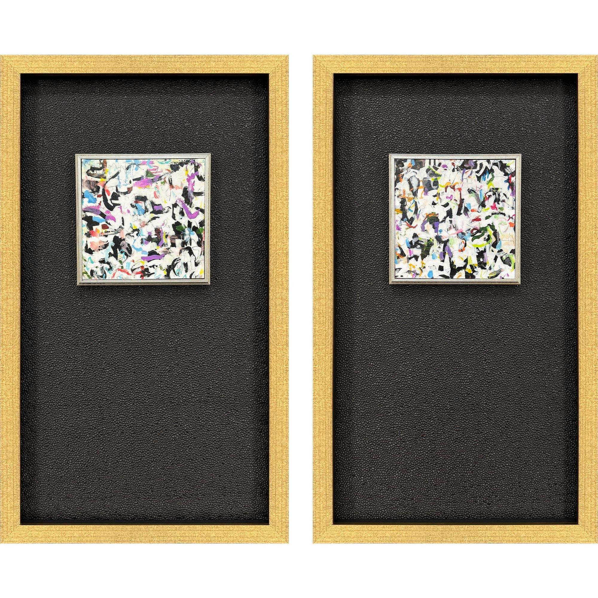 Set Of Two Multi Color Modern Abstract Gold Framed Wall Art - Homeroots - Flyclothing LLC