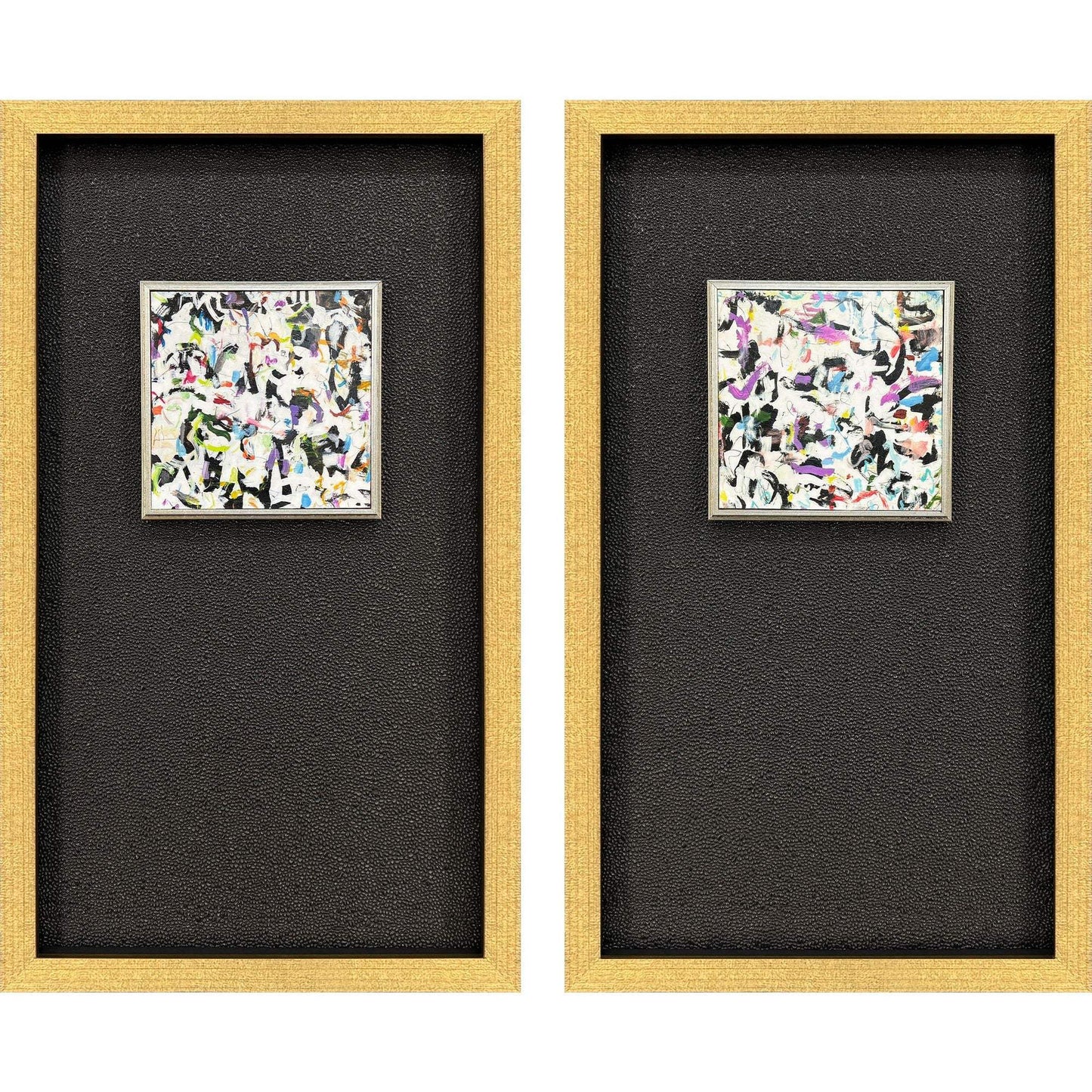 Set Of Two Multi Color Modern Abstract Gold Framed Wall Art - Homeroots - Flyclothing LLC