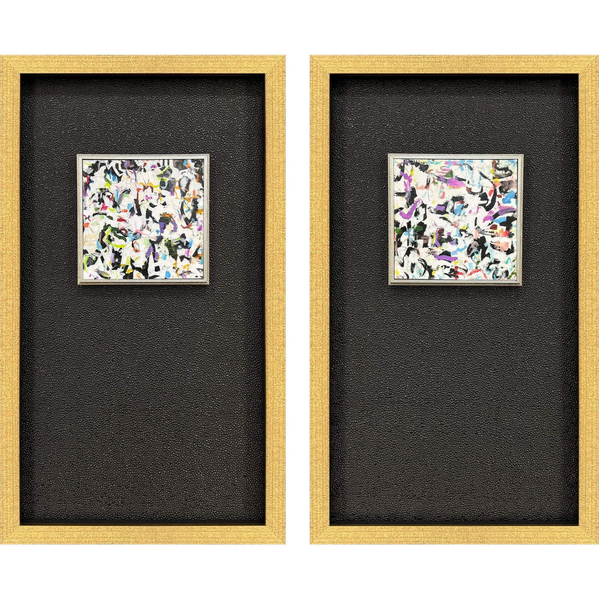 Set Of Two Multi Color Modern Abstract Gold Framed Wall Art - Homeroots - Flyclothing LLC