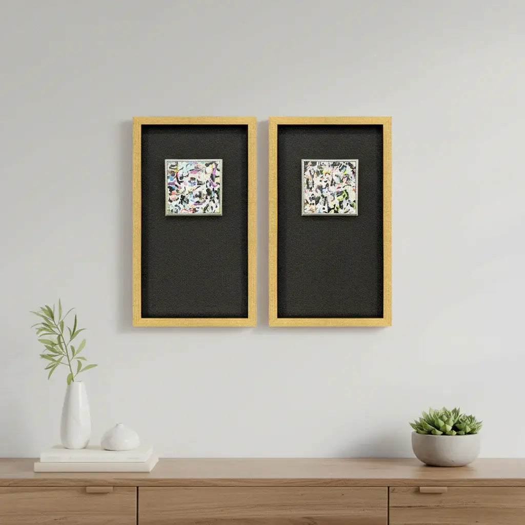 Set Of Two Multi Color Modern Abstract Gold Framed Wall Art - Homeroots - Flyclothing LLC