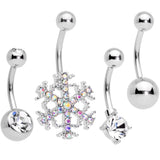 Clear Gem Holiday Season Winter Snowflake Belly Ring Set of 4 - BodyCandy - Flyclothing LLC