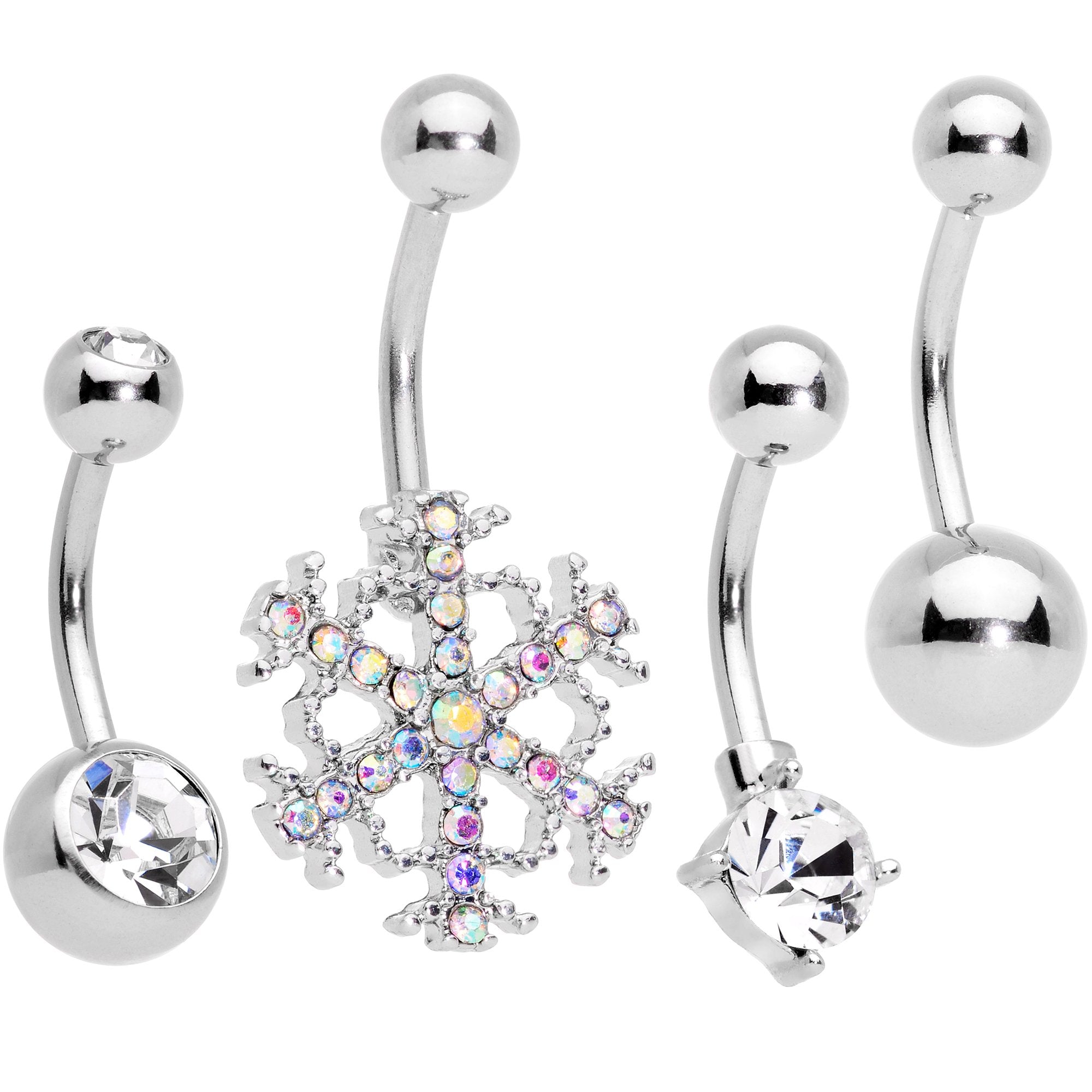 Clear Gem Holiday Season Winter Snowflake Belly Ring Set of 4 - BodyCandy - Flyclothing LLC