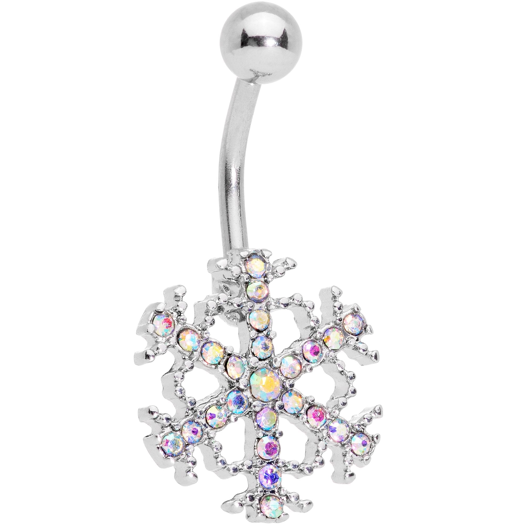 Clear Gem Holiday Season Winter Snowflake Belly Ring Set of 4 - BodyCandy - Flyclothing LLC
