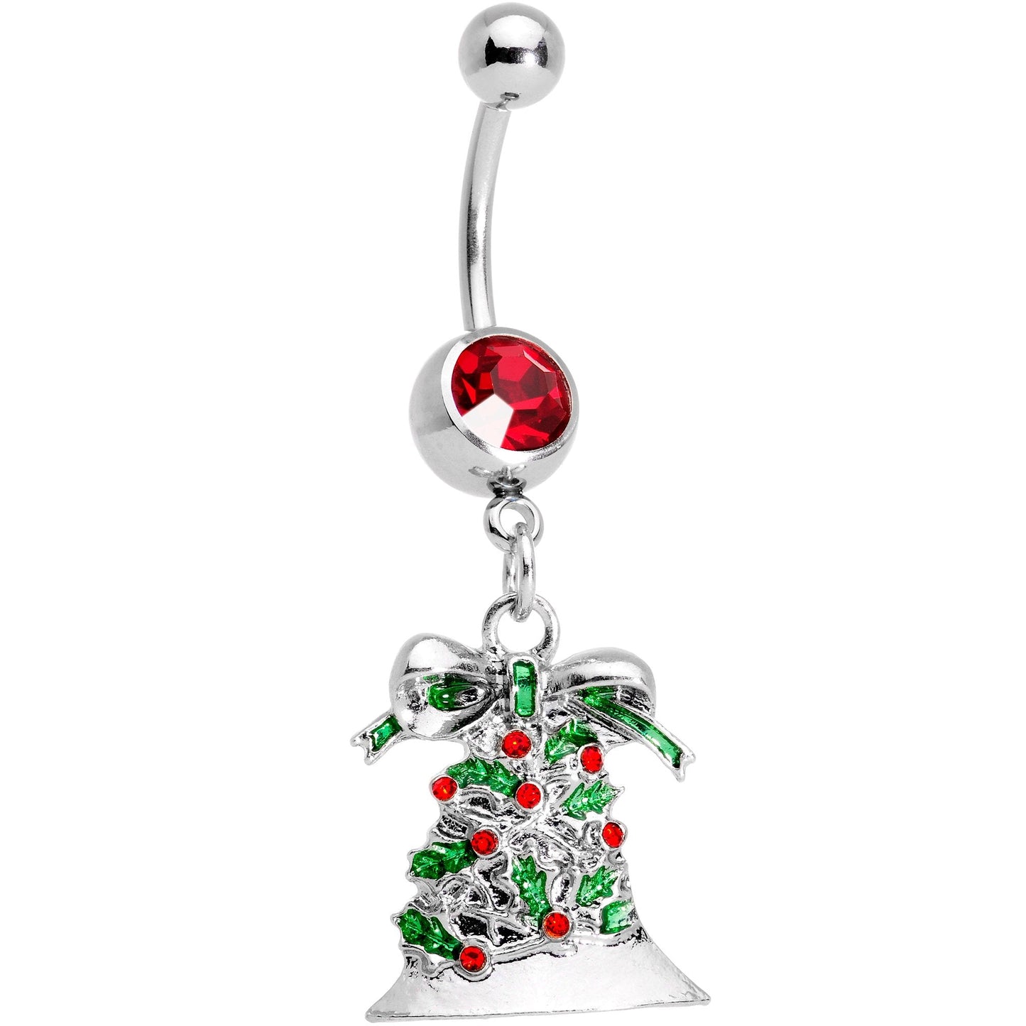 Red Gem Christmas Season Holiday Bell Dangle Belly Ring - BodyCandy - Flyclothing LLC