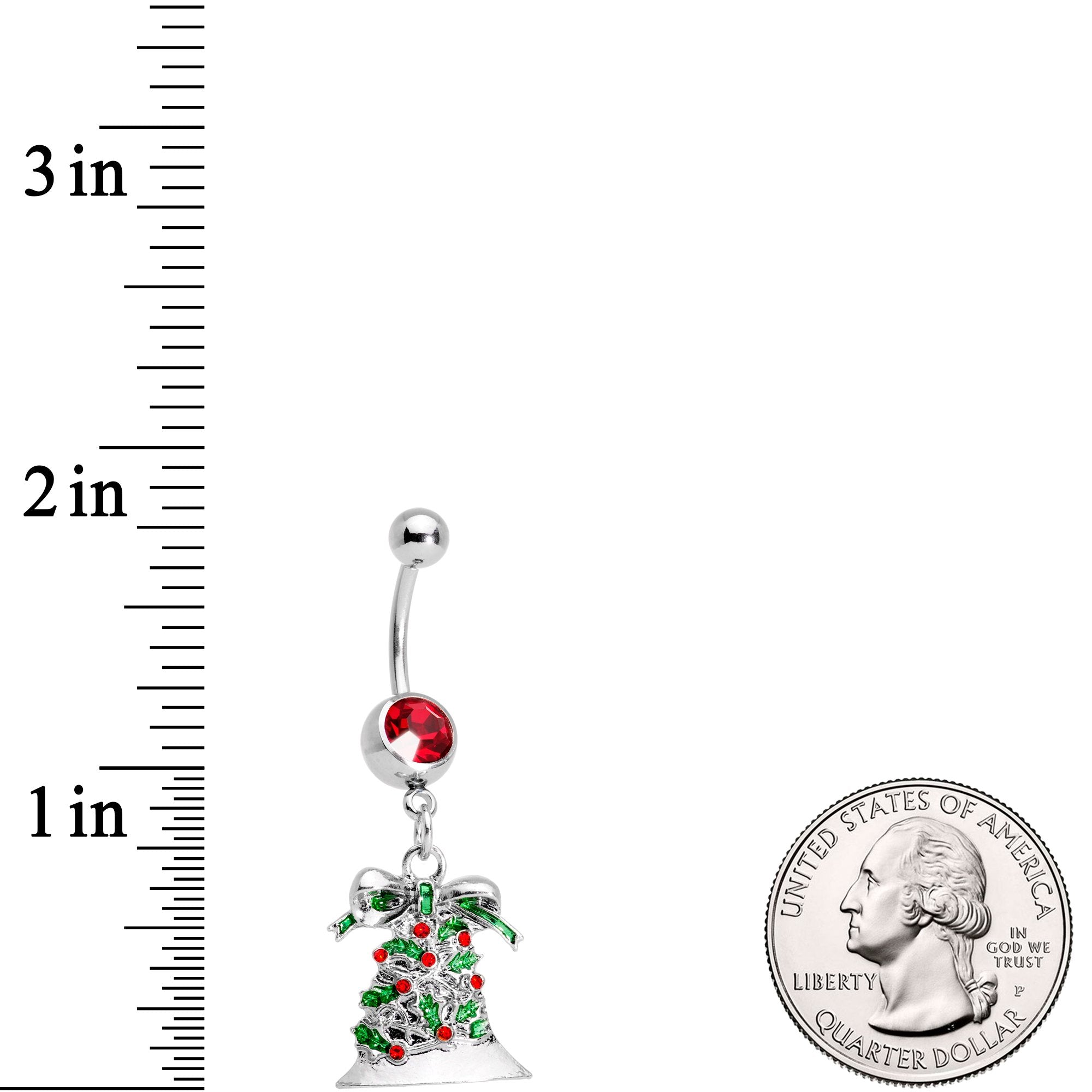 Red Gem Christmas Season Holiday Bell Dangle Belly Ring - BodyCandy - Flyclothing LLC