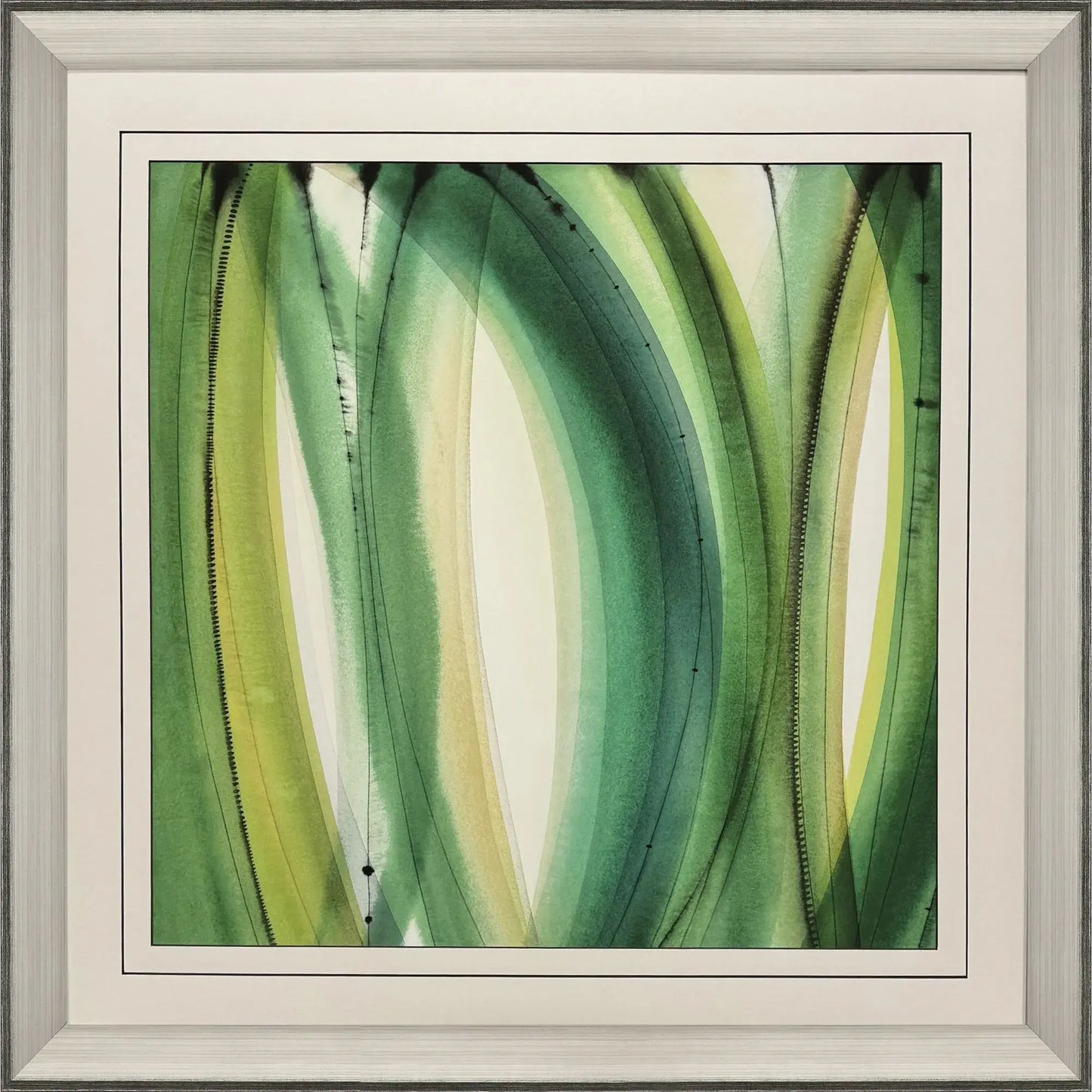 Modern Abstract Green Leaves Silver Framed Wall Art - Homeroots - Flyclothing LLC