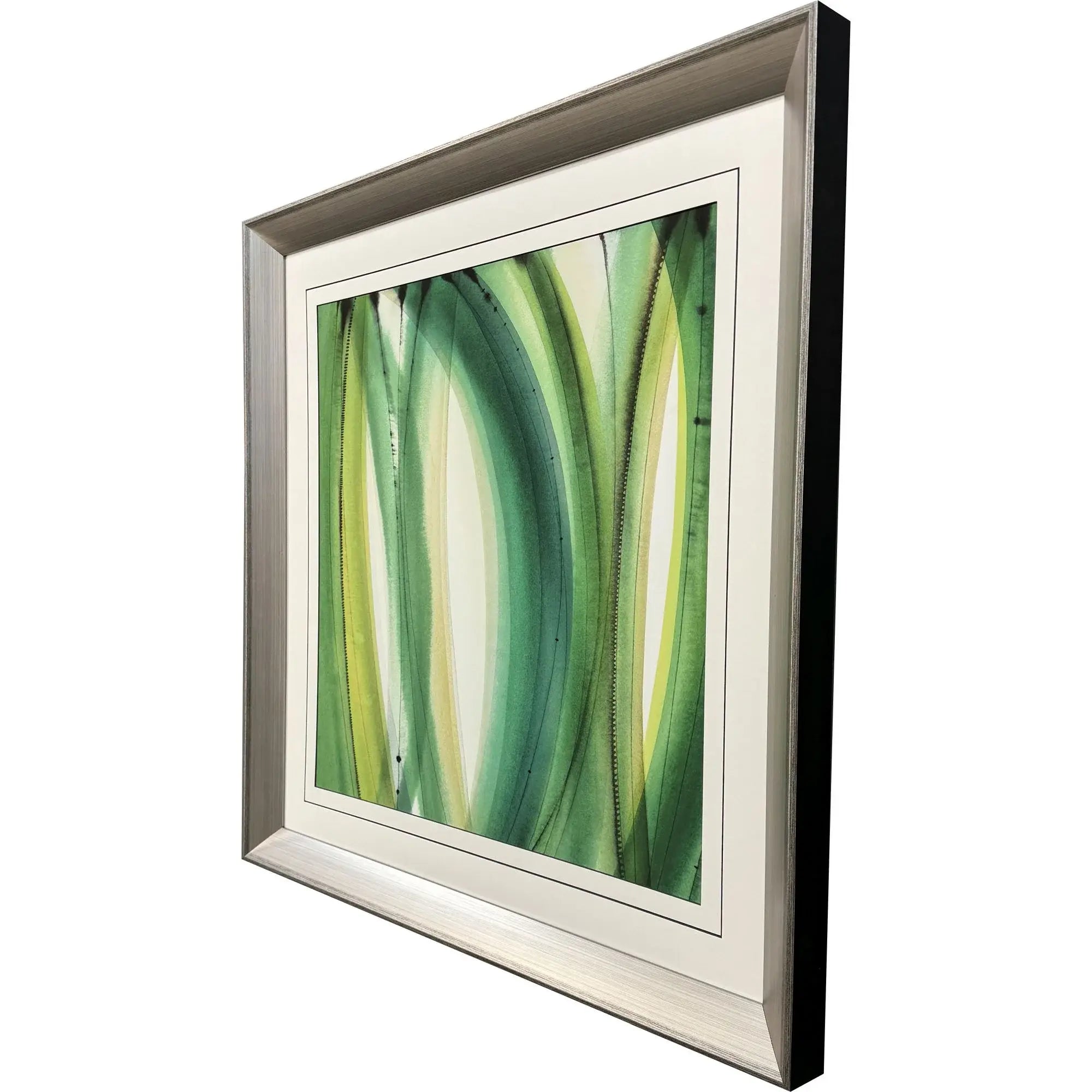 Modern Abstract Green Leaves Silver Framed Wall Art - Homeroots - Flyclothing LLC