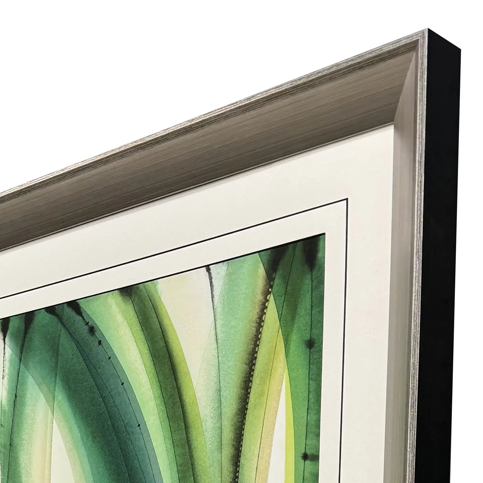 Modern Abstract Green Leaves Silver Framed Wall Art - Homeroots - Flyclothing LLC