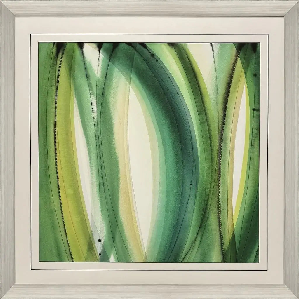 Modern Abstract Green Leaves Silver Framed Wall Art - Homeroots - Flyclothing LLC