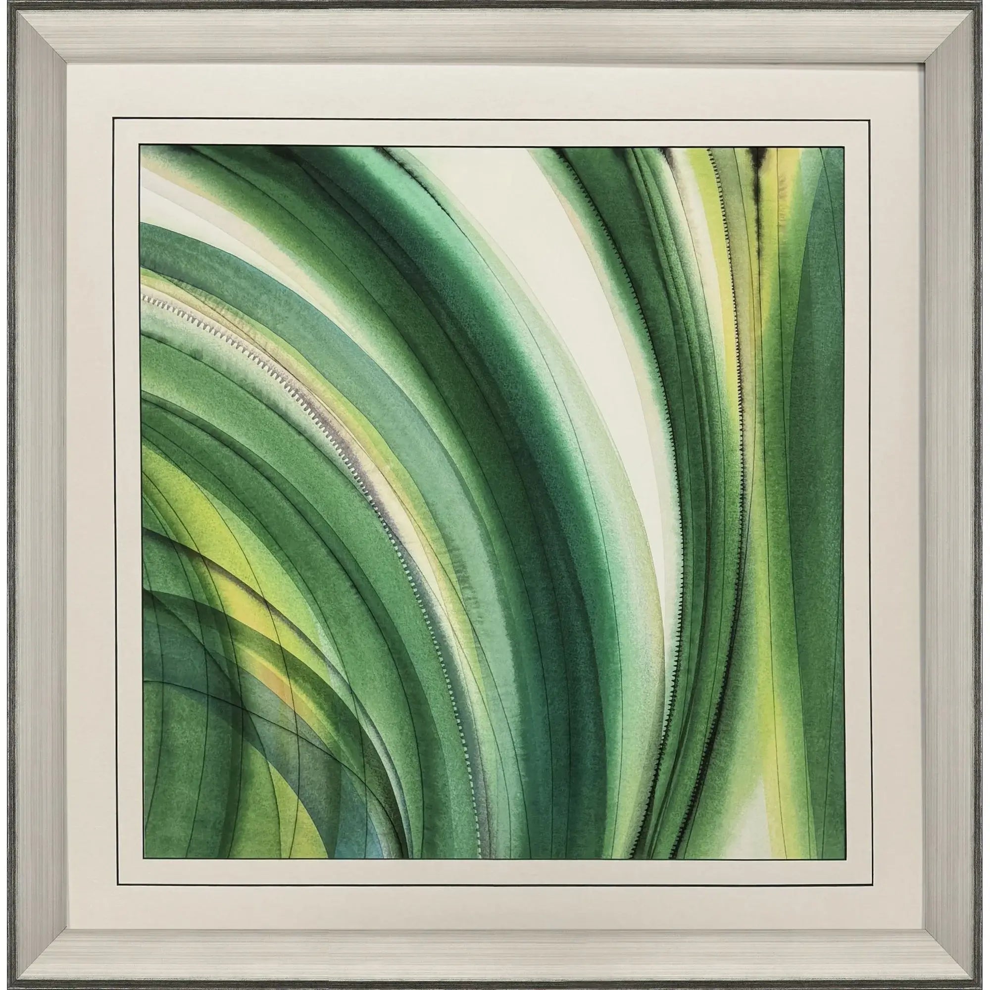 Modern Abstract Green Curvy Leaves Silver Framed Wall Art - Homeroots - Flyclothing LLC