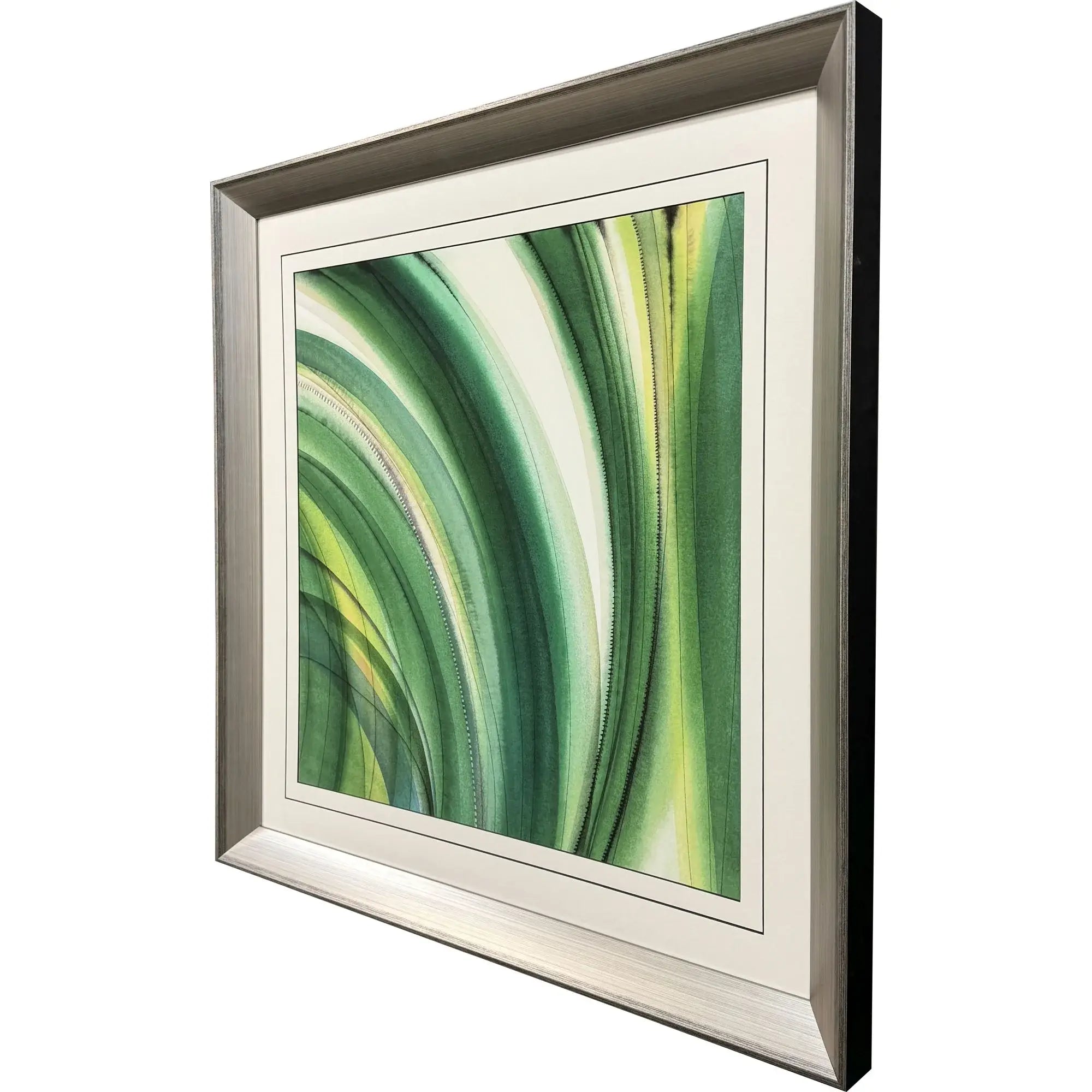 Modern Abstract Green Curvy Leaves Silver Framed Wall Art - Homeroots - Flyclothing LLC
