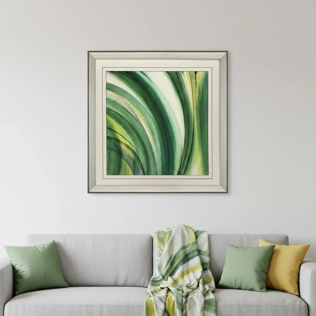 Modern Abstract Green Curvy Leaves Silver Framed Wall Art - Homeroots - Flyclothing LLC