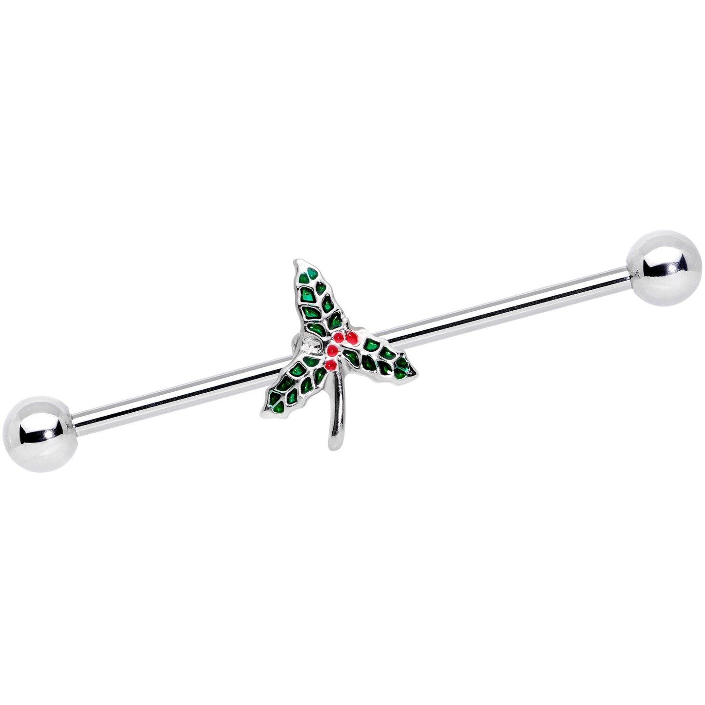 14G Christmas Mistletoe Industrial Barbell 38mm - BodyCandy - Flyclothing LLC
