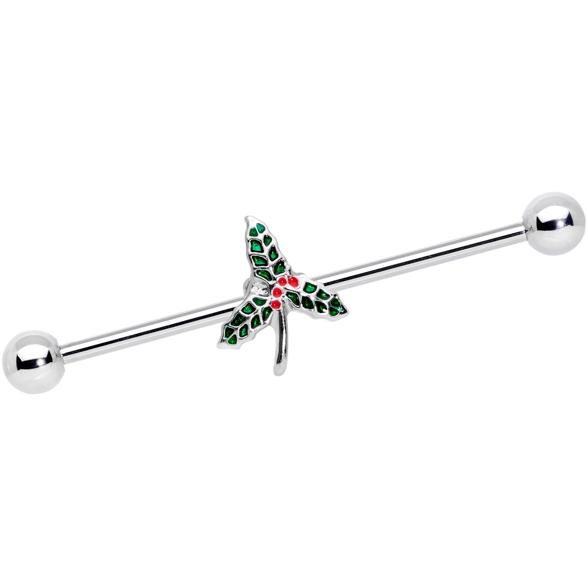 14G Christmas Mistletoe Industrial Barbell 38mm - BodyCandy - Flyclothing LLC