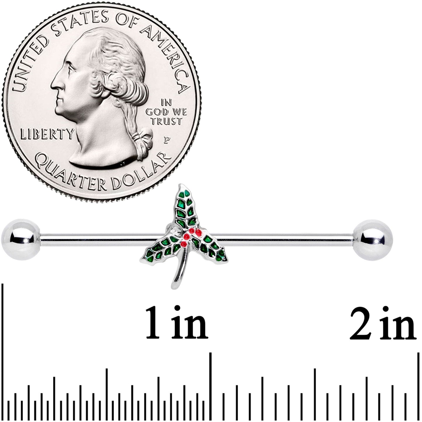 14G Christmas Mistletoe Industrial Barbell 38mm - BodyCandy - Flyclothing LLC