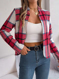 Plaid Open Front Long Sleeve Jacket - Trendsi - Flyclothing LLC