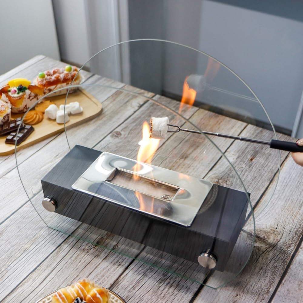 14" Black And Silver Metal BioEthanol Round Portable Firepit - HomeRoots - Flyclothing LLC