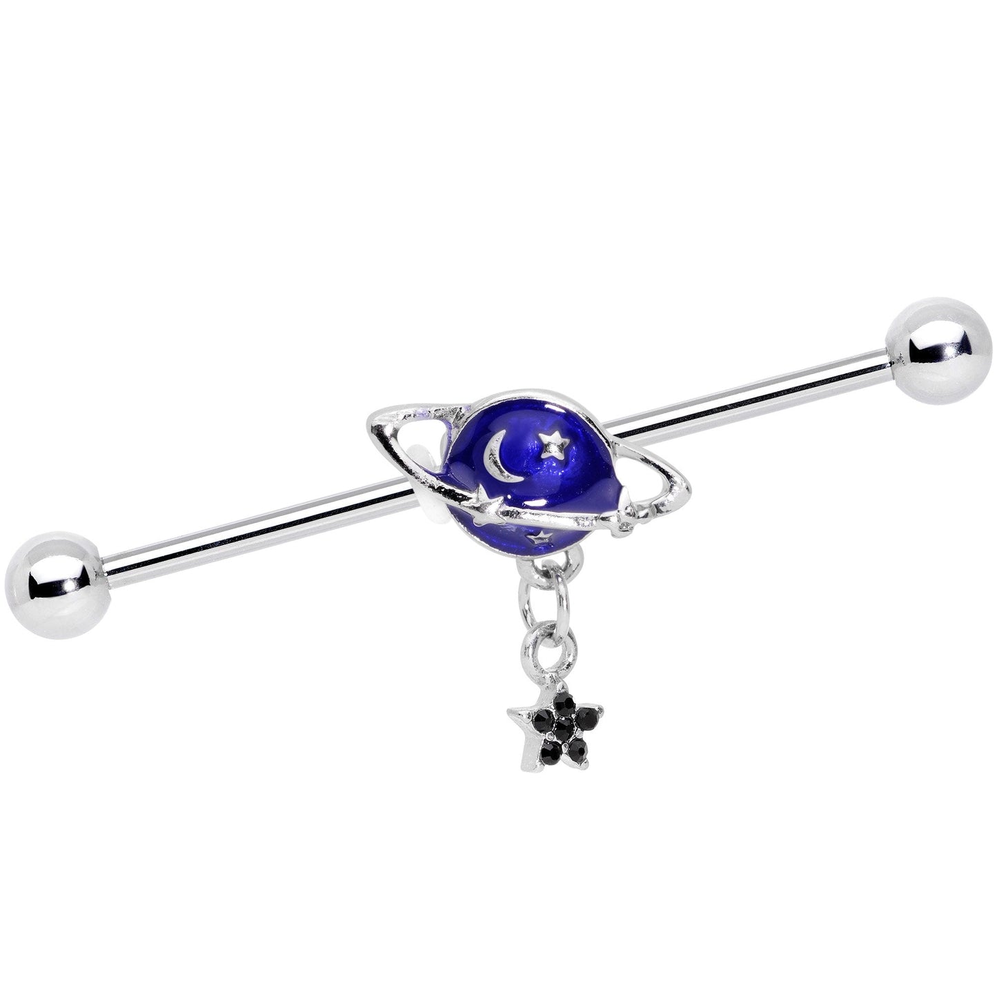 14G Blue Gem Interplanetary Star Saturn Industrial Barbell 38mm - BodyCandy - Flyclothing LLC