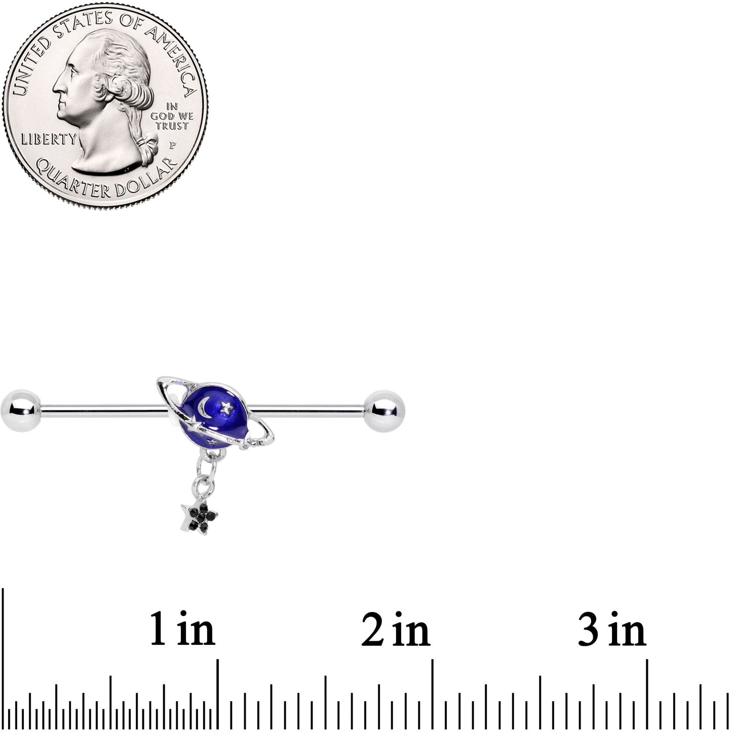14G Blue Gem Interplanetary Star Saturn Industrial Barbell 38mm - BodyCandy - Flyclothing LLC