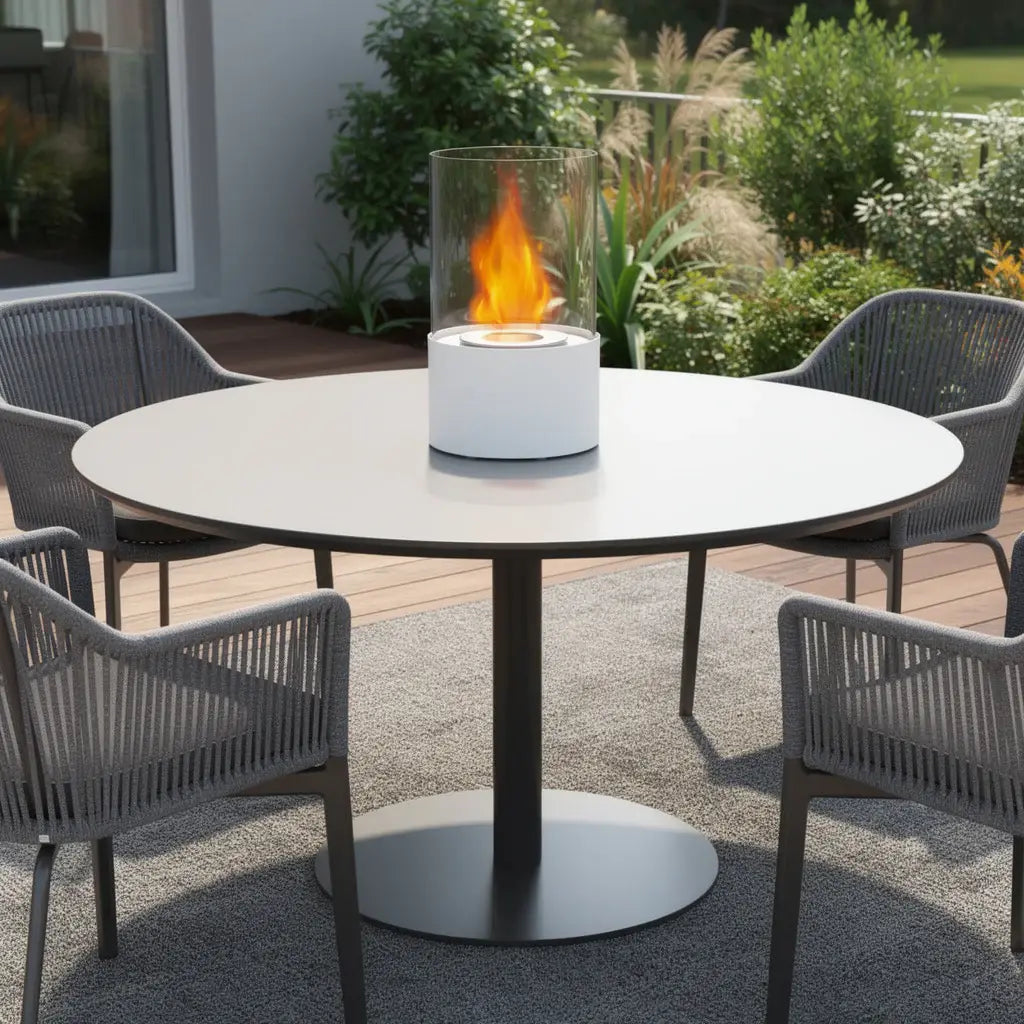 7" White And Clear Stainless Steel And Glass Bioethanol Portable Tabletop Firepit - Homeroots - Flyclothing LLC