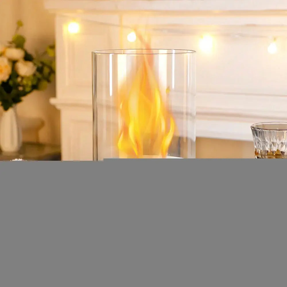 7" White And Clear Stainless Steel And Glass Bioethanol Portable Tabletop Firepit - Homeroots - Flyclothing LLC