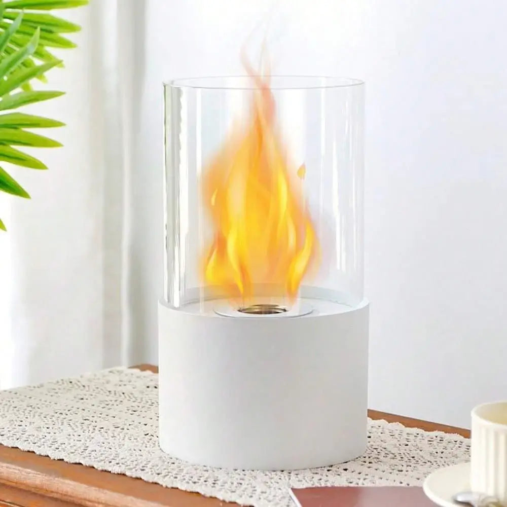 7" White And Clear Stainless Steel And Glass Bioethanol Portable Tabletop Firepit - Homeroots - Flyclothing LLC