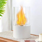 7" White And Clear Stainless Steel And Glass Bioethanol Portable Tabletop Firepit - Homeroots - Flyclothing LLC