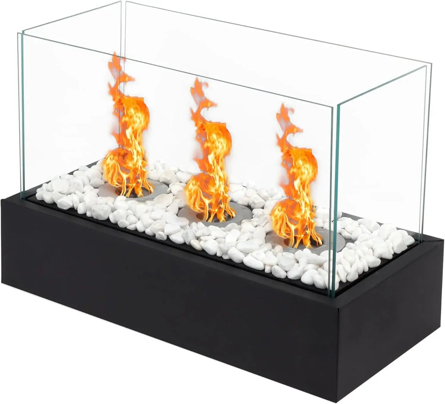 18" Black And Clear Stainless Steel And Glass Bioethanol Portable Tabletop Firepit - Homeroots - Flyclothing LLC