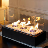 18" Black And Clear Stainless Steel And Glass Bioethanol Portable Tabletop Firepit - Homeroots - Flyclothing LLC
