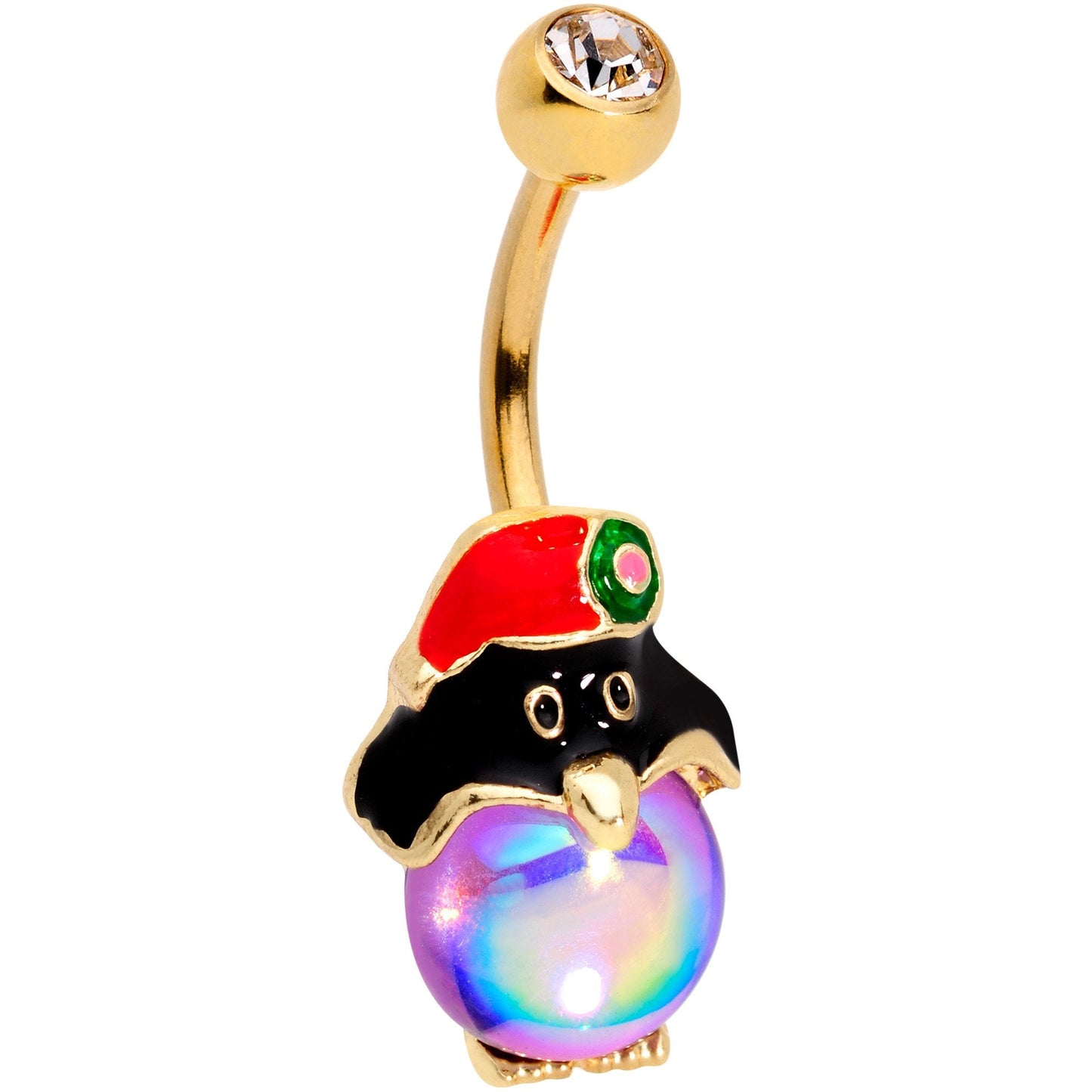 Clear Gem Gold Tone Iridescent Holiday Penguin Belly Ring - BodyCandy - Flyclothing LLC