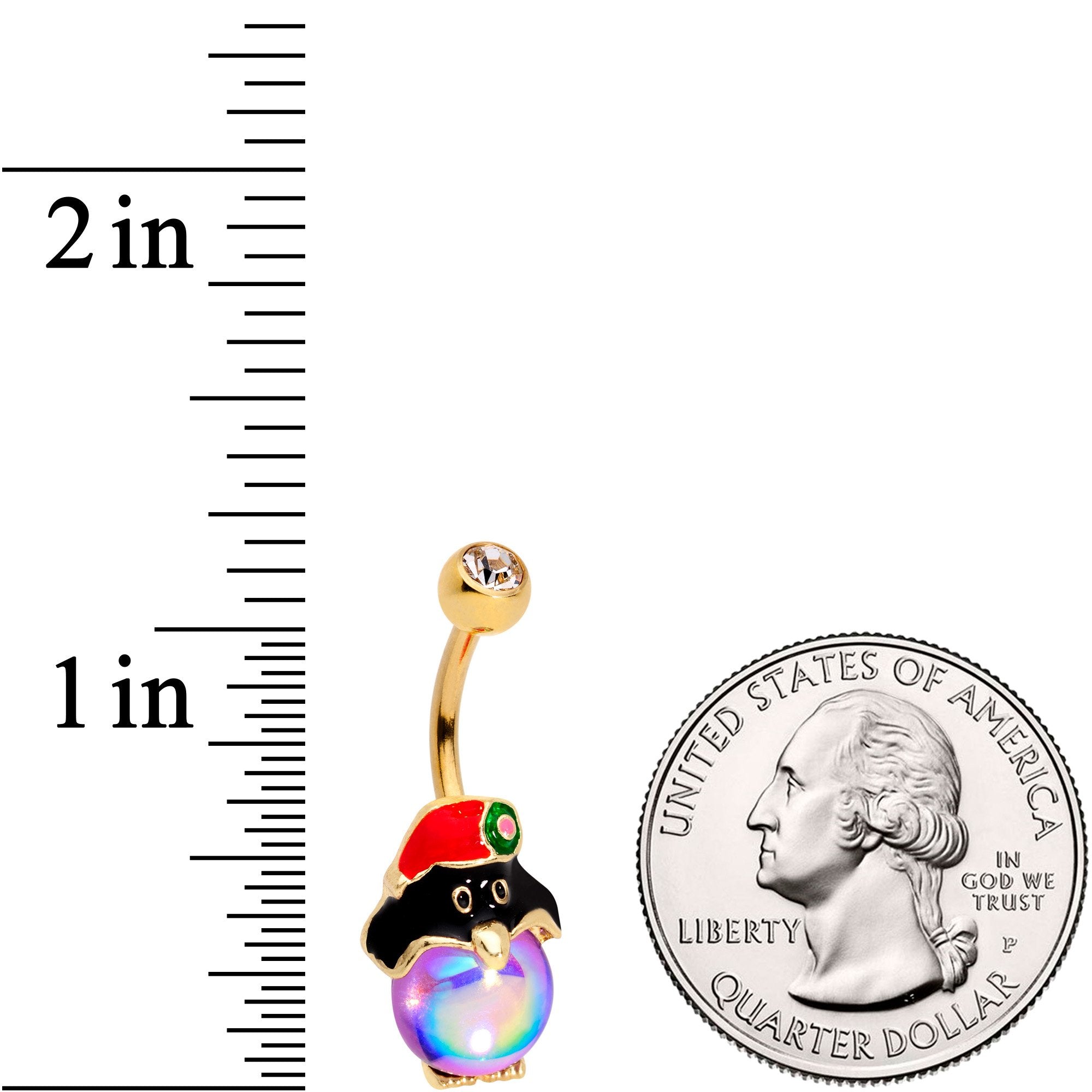 Clear Gem Gold Tone Iridescent Holiday Penguin Belly Ring - BodyCandy - Flyclothing LLC