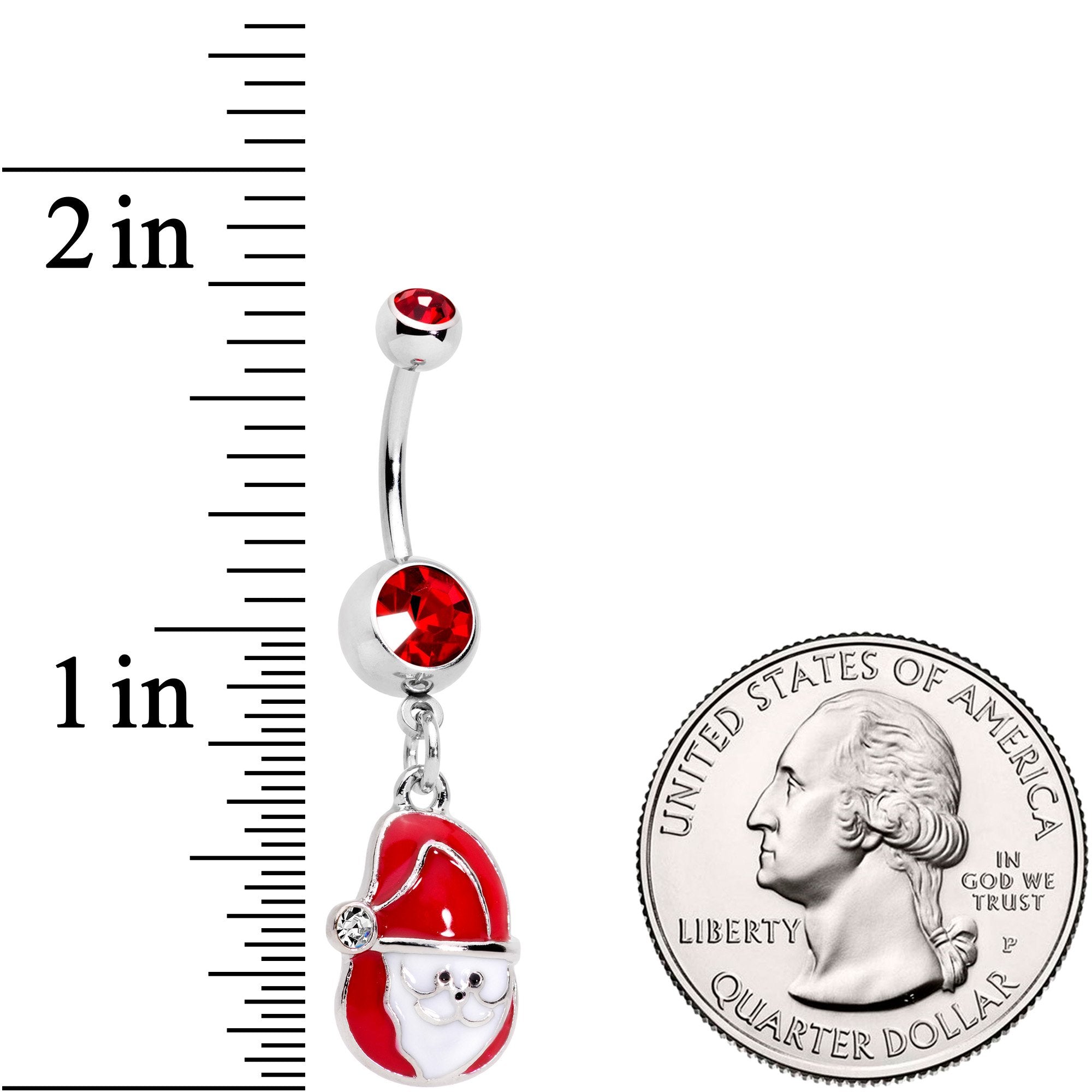 Clear Red Gem Happy Santa Dangle Belly Ring - BodyCandy - Flyclothing LLC