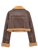 Collared Neck Long Sleeve Plush Cropped Jacket - Trendsi - Flyclothing LLC