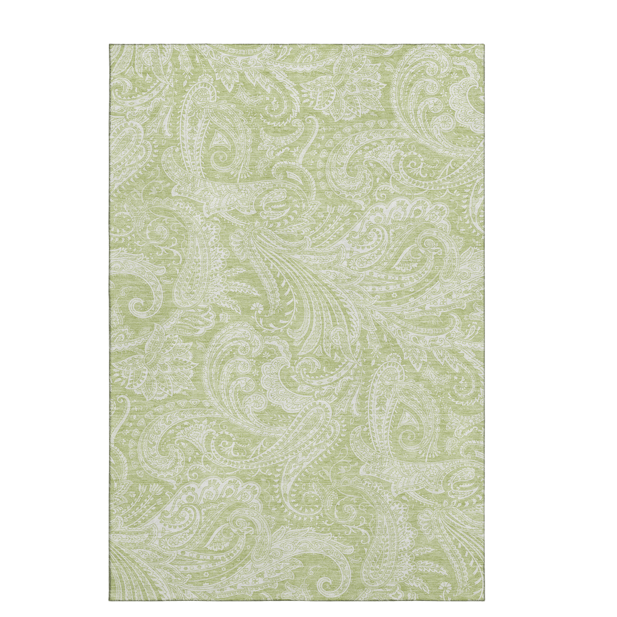 3' X 5' Artichoke Green And Ivory Paisley Washable Area Rug With UV Protection - HomeRoots - Flyclothing LLC