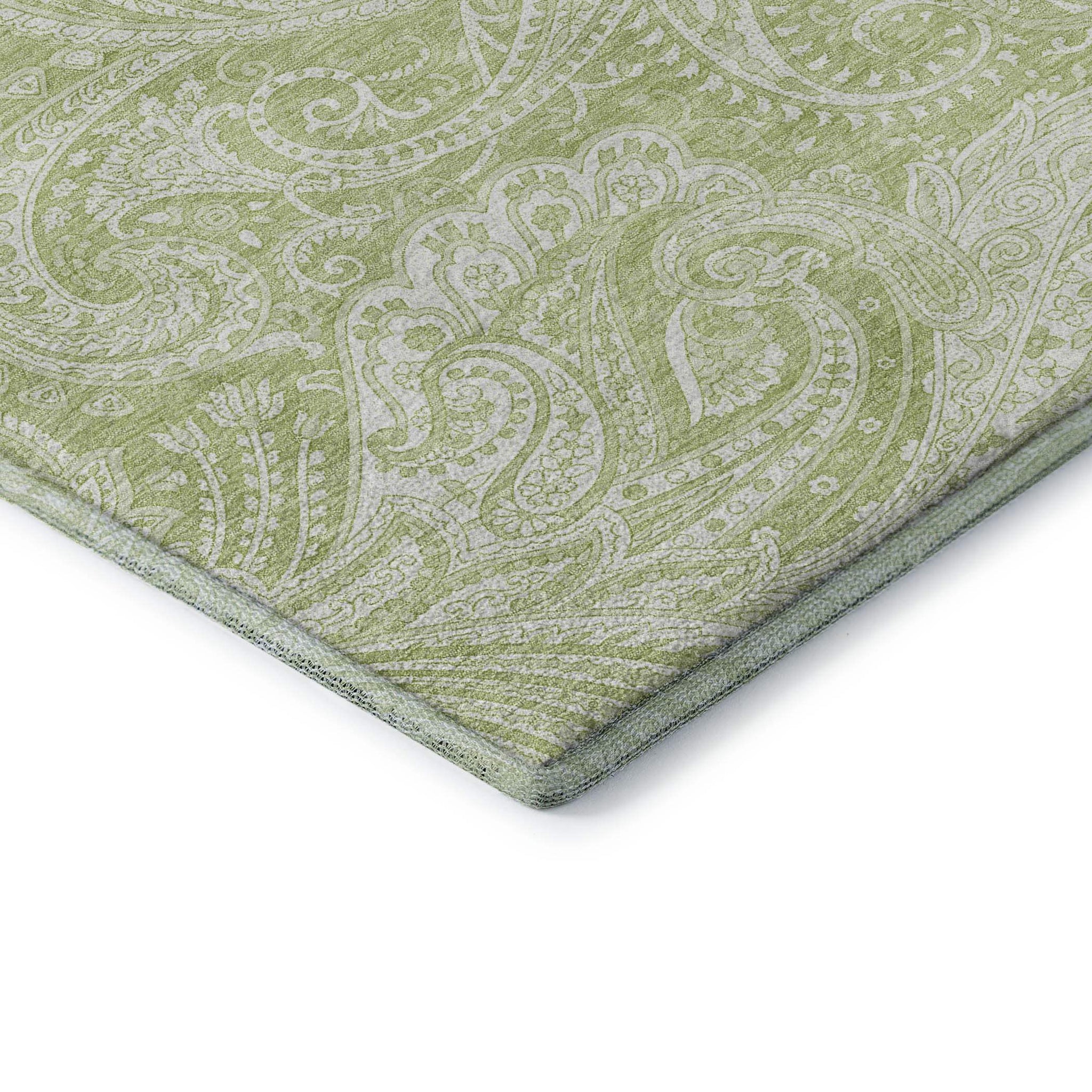 3' X 5' Artichoke Green And Ivory Paisley Washable Area Rug With UV Protection - HomeRoots - Flyclothing LLC