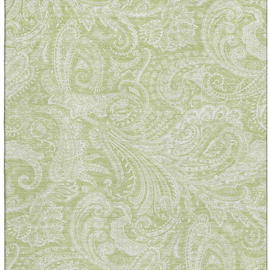 3' X 5' Artichoke Green And Ivory Paisley Washable Area Rug With UV Protection - HomeRoots - Flyclothing LLC