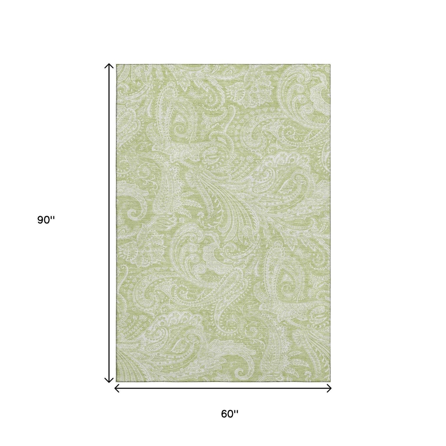 5' X 8' Artichoke Green And Ivory Paisley Washable Area Rug With UV Protection - HomeRoots - Flyclothing LLC