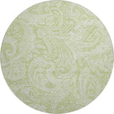 8' Artichoke Green And Ivory Paisley Washable Round Rug With UV Protection - HomeRoots - Flyclothing LLC