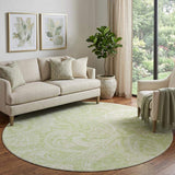 8' Artichoke Green And Ivory Paisley Washable Round Rug With UV Protection - HomeRoots - Flyclothing LLC