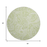 8' Artichoke Green And Ivory Paisley Washable Round Rug With UV Protection - HomeRoots - Flyclothing LLC