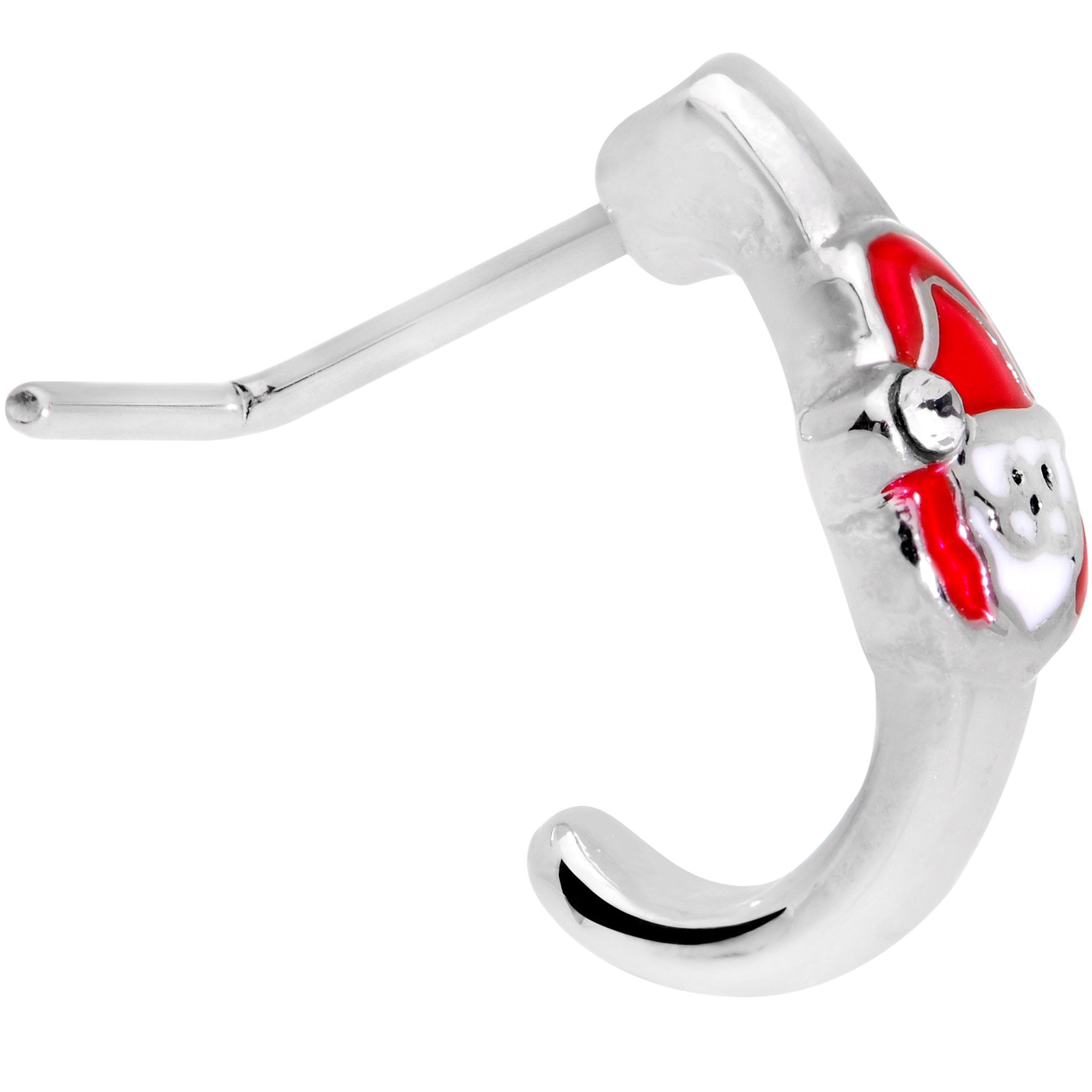 20G Clear Gem Happy Santa Faux Hoop L Shaped Nose Ring - BodyCandy - Flyclothing LLC