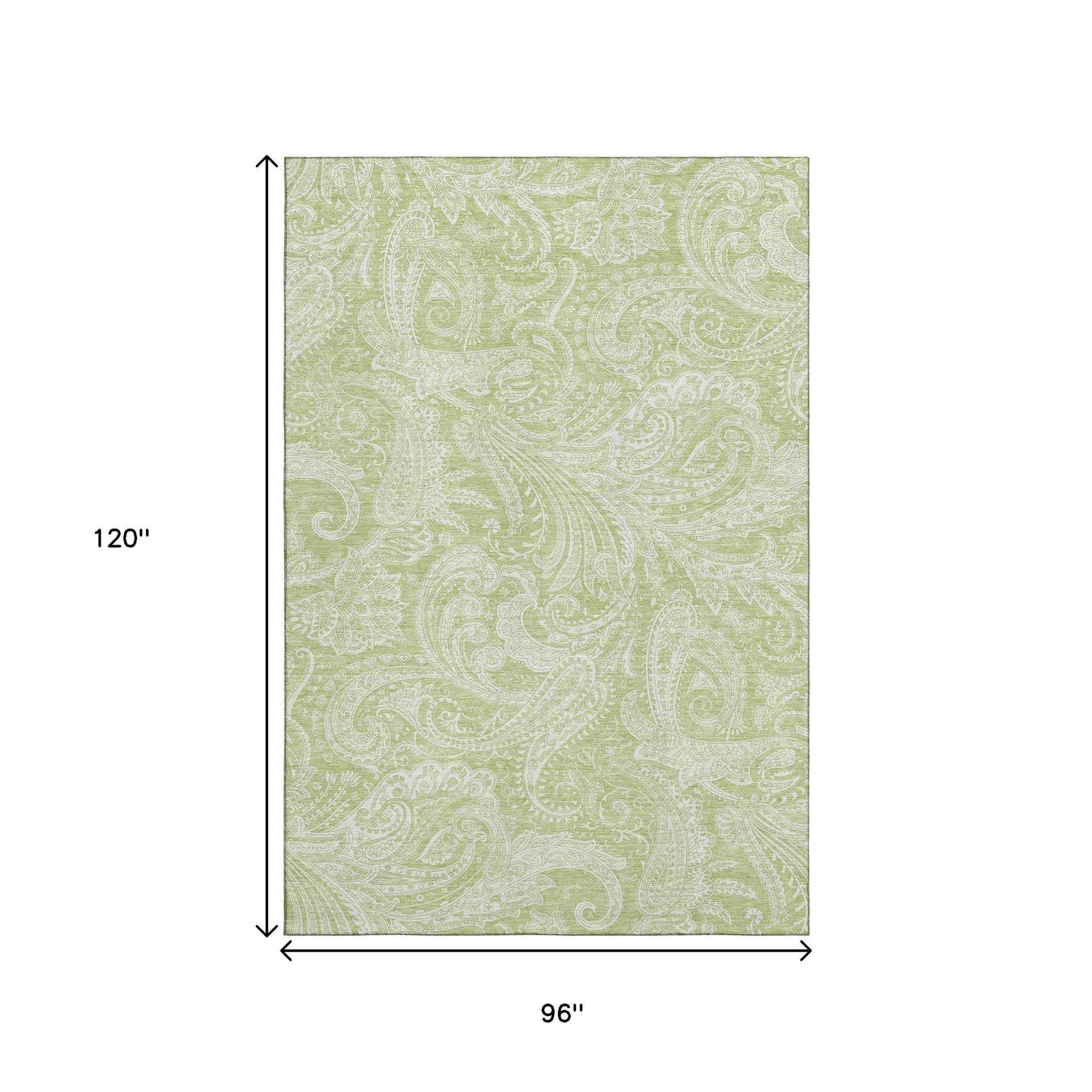 8' X 10' Artichoke Green And Ivory Paisley Washable Area Rug With UV Protection - HomeRoots - Flyclothing LLC