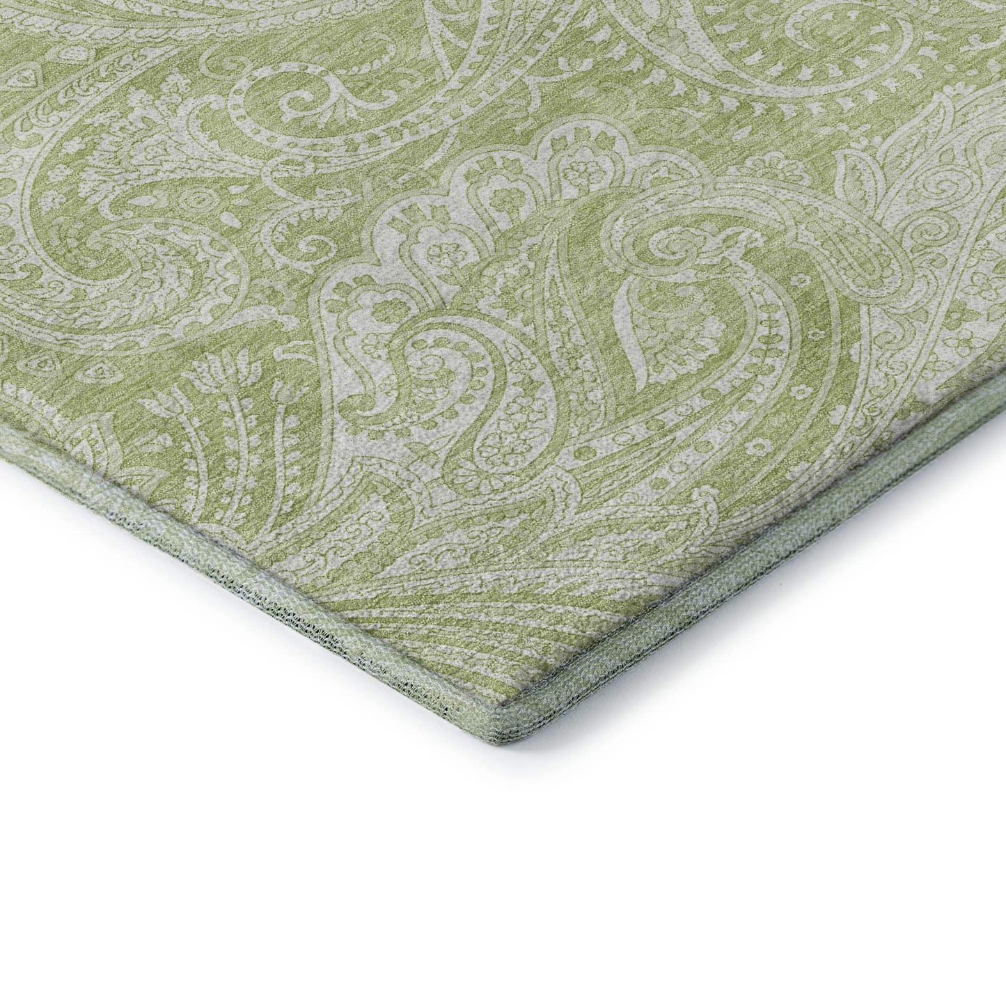 8' X 10' Artichoke Green And Ivory Paisley Washable Area Rug With UV Protection - HomeRoots - Flyclothing LLC