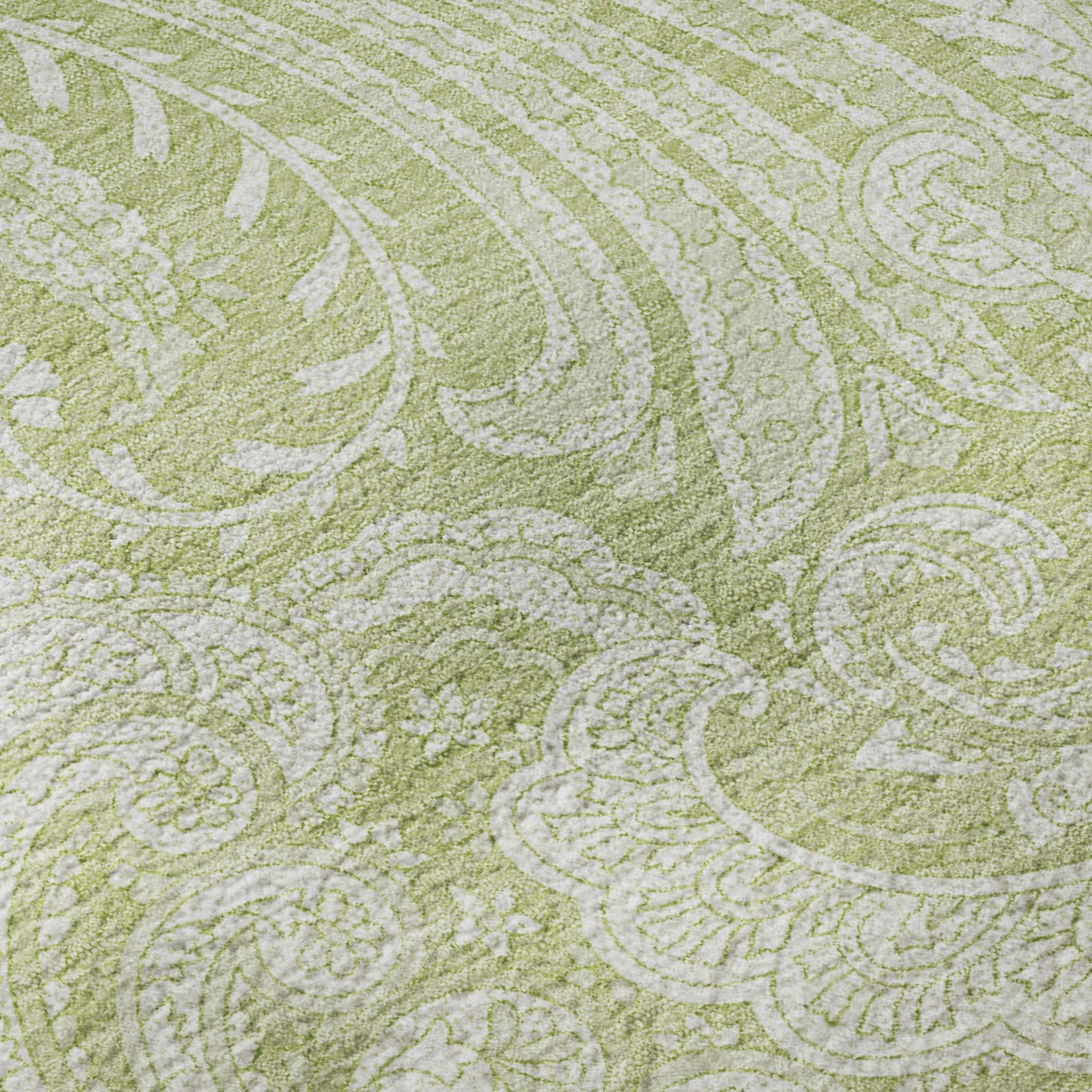 8' X 10' Artichoke Green And Ivory Paisley Washable Area Rug With UV Protection - HomeRoots - Flyclothing LLC