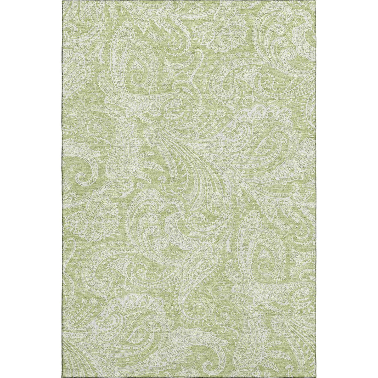 9' X 12' Artichoke Green And Ivory Paisley Washable Area Rug With UV Protection - HomeRoots - Flyclothing LLC