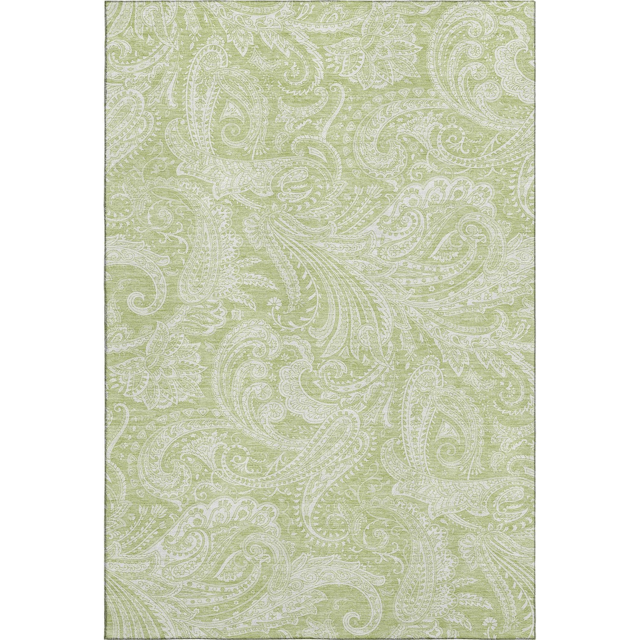 9' X 12' Artichoke Green And Ivory Paisley Washable Area Rug With UV Protection - HomeRoots - Flyclothing LLC