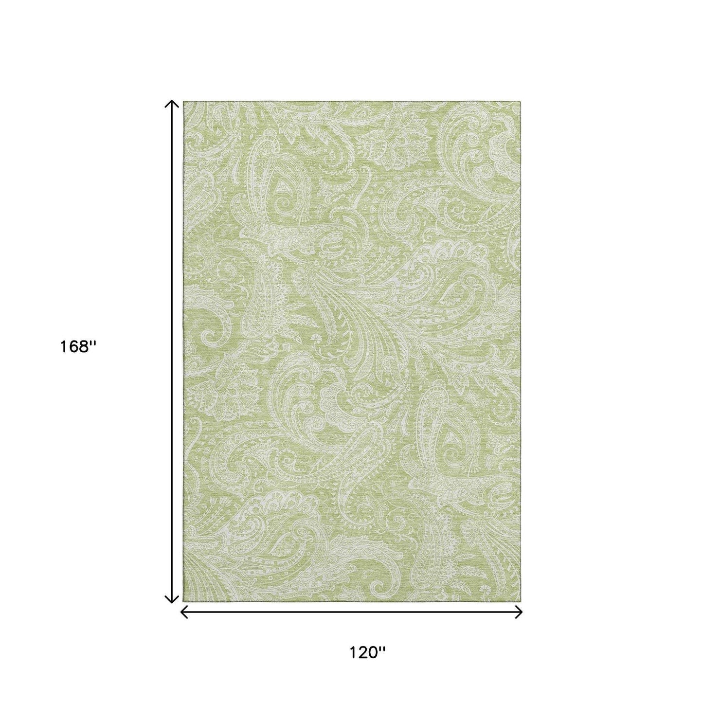 10' X 14' Artichoke Green And Ivory Paisley Washable Area Rug With UV Protection - HomeRoots - Flyclothing LLC